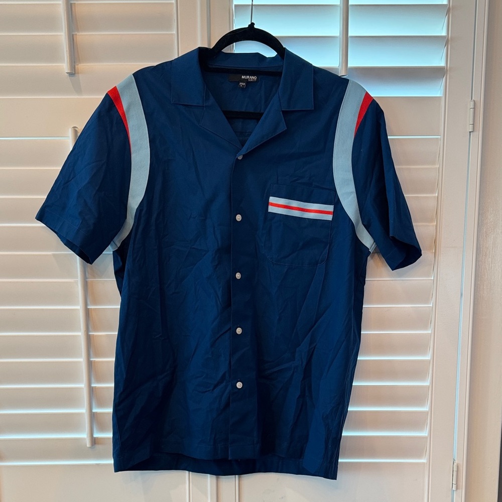Men’s Murano Blue Short Sleeve Shirt with Red and White Accents